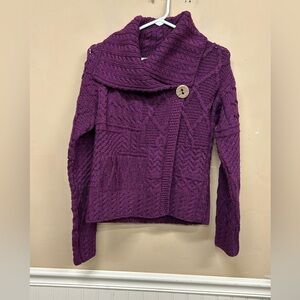 Shannon Woolen Mills Cable Knit Sweater Made In Ireland women size XS purple